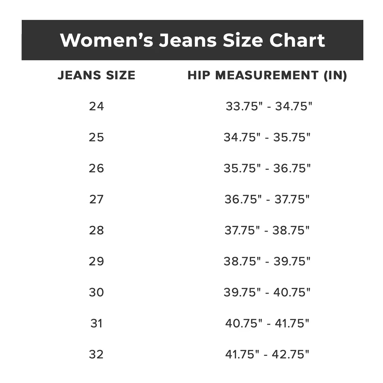 Jean size chart for women